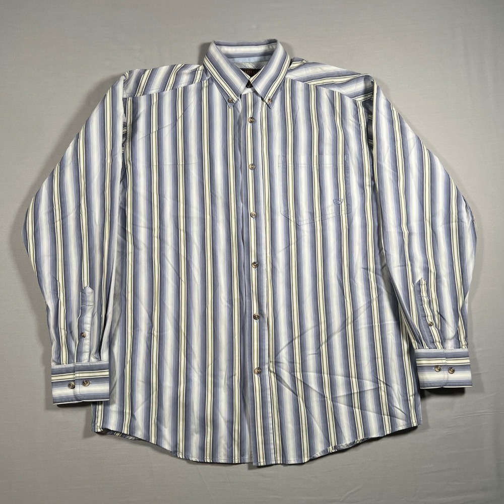 Ariat Mens Medium Blue Striped Long Sleeve Western Button Down Shirt Cowboy